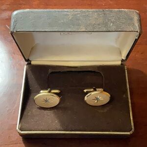Vtg Avon Gold Tone Cufflinks with Blue Rhinestones